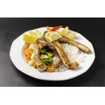 Roston sült zöldfűszeres pontyszelet (2 szelet) rizzsel és párolt zöldségekkel Halból készült ételek